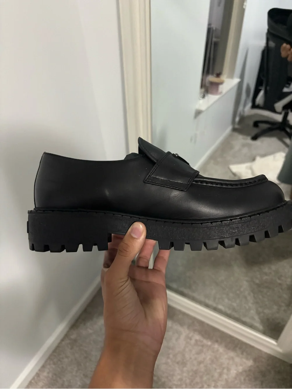 Prada Black Leather Lug-Sole Slip-On Loafers